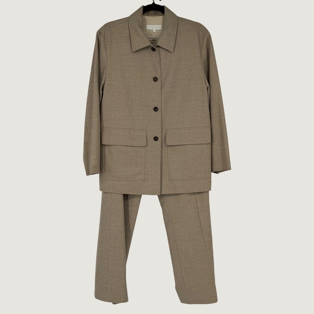 Escada Sport Womens Tan Virgin Wool Pant Suit Set 2 Piece Size S Blazer Trousers